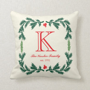 Elegantes Pine Monogram Holiday Throw Kissen