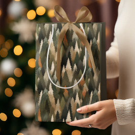 Elegantes Pine Tree Muster | Rustikaler Wald Mittlere Geschenktüte