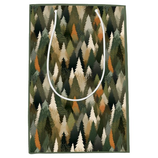Elegantes Pine Tree Muster | Rustikaler Wald Mittlere Geschenktüte (Vorderseite)