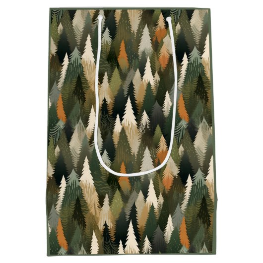 Elegantes Pine Tree Muster | Rustikaler Wald Mittlere Geschenktüte (Rückseite)