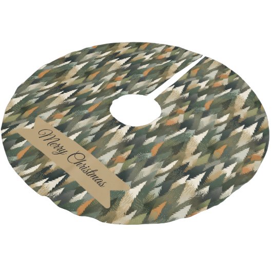 Elegantes Pine Tree Muster | Rustikaler Wald Polyester Weihnachtsbaumdecke (Schrägansicht)