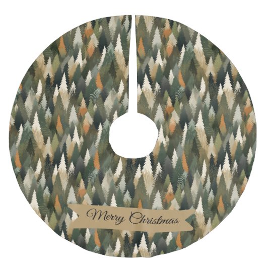 Elegantes Pine Tree Muster | Rustikaler Wald Polyester Weihnachtsbaumdecke (Vorderseite)