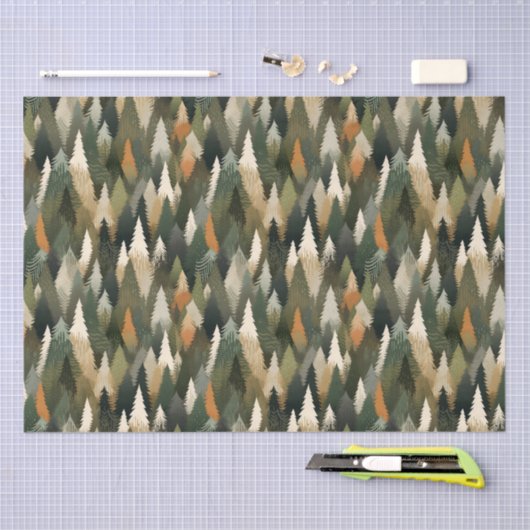 Elegantes Pine Tree Muster | Rustikaler Wald Seidenpapier (Handwerk)