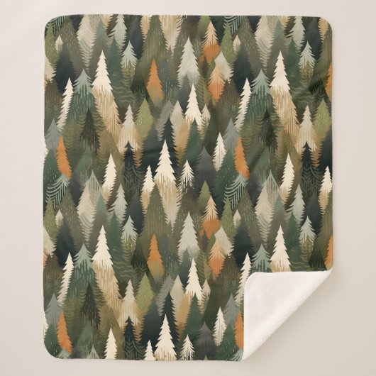 Elegantes Pine Tree Muster | Rustikaler Wald Sherpadecke (Vorderseite)