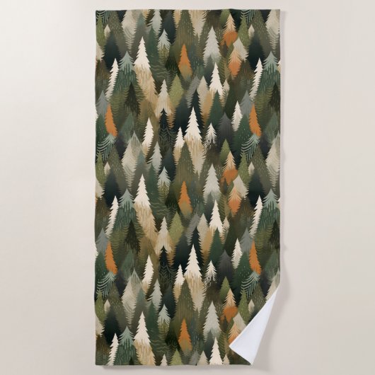 Elegantes Pine Tree Muster | Rustikaler Wald Strandtuch (Vorderseite)