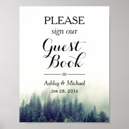 Elegantes Pine Trees Forest Wedding Gästebuchssymb Poster