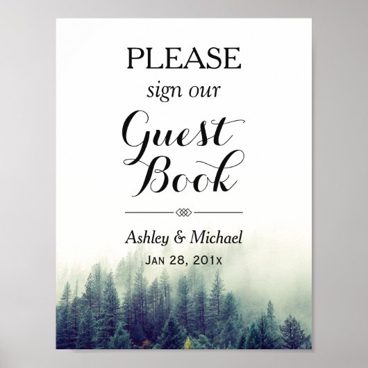 Elegantes Pine Trees Forest Wedding Gästebuchssymb Poster (Vorne)