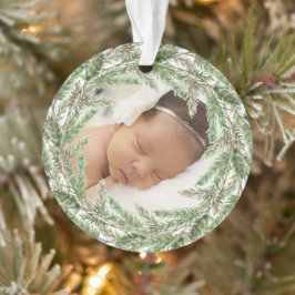 Elegantes Pine Wreath Foto Babys Ornament