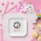 Elegantes Pine Wreath Roter Kardinal Weihnachts-Pa Pappteller (Party)