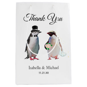 Elegantes Pinguin-Paar Danke Hochzeit Mittlere Geschenktüte