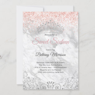Elegantes Pink 16 . Geburtstag Tiara Glitzer Party Einladung