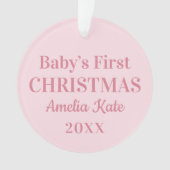 Elegantes Pink Baby Girl First Christmas Foto Ornament (Vorderseite)