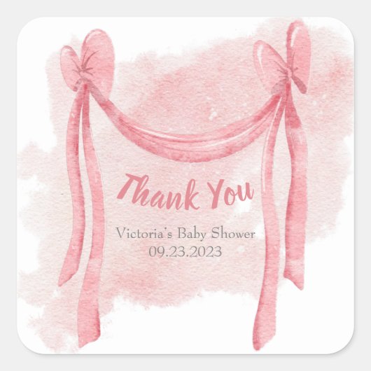 Elegantes Pink Baby Girl Watercolor Script Vielen Quadratischer Aufkleber (Vorderseite)