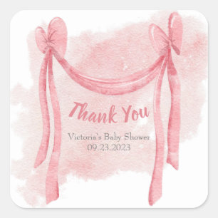 Elegantes Pink Baby Girl Watercolor Script Vielen Quadratischer Aufkleber