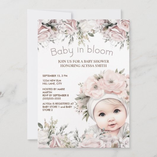 Elegantes Pink Baby in Bloom Girl Baby Shower Einladung (Vorderseite)