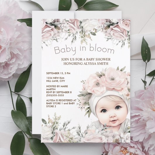 Elegantes Pink Baby in Bloom Girl Baby Shower Einladung