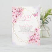 Elegantes Pink Baby in Bloom Script Girl Baby Show Einladung (Stehend Vorderseite)