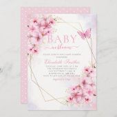 Elegantes Pink Baby in Bloom Script Girl Baby Show Einladung (Vorne/Hinten)