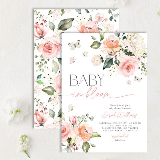 Elegantes Pink Baby in Bloom Script Girl Baby Show Einladung