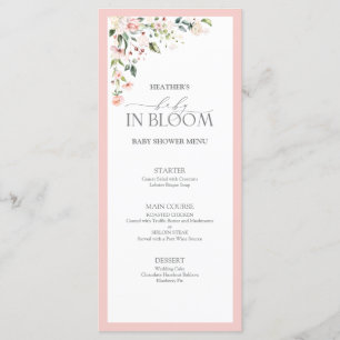 Elegantes Pink Baby in Bloom Script Girl Baby Show Menükarte
