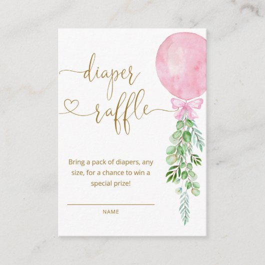 Elegantes Pink Balloon Diaper Raffle Ticket Begleitkarte (Vorderseite)