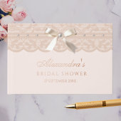 Elegantes Pink Beige Bow Lace Brautparty Gästebuch