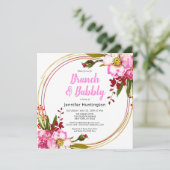 Elegantes Pink Berry Floral Gold Boho Brautparty Einladung (Stehend Vorderseite)