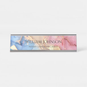 Elegantes Pink Blau Gold Alcohol-Tinte Benutzerdef Schreibtischnamensplakette