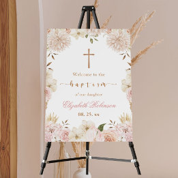 Elegantes Pink Boho Floral Taufposter