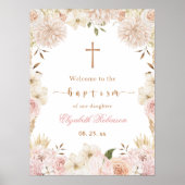 Elegantes Pink Boho Floral Taufposter Poster (Vorne)