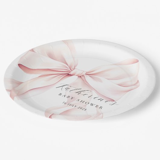 Elegantes Pink Bow Baby Brautparty Pappteller (Schrägansicht)