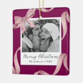 Elegantes Pink Bow Foto Keramikornament (Links)