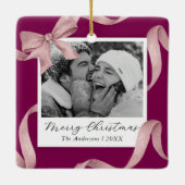 Elegantes Pink Bow Foto Keramikornament (Rückseite)