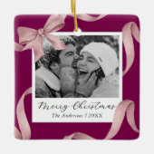 Elegantes Pink Bow Foto Keramikornament (Vorderseite)