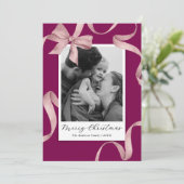 Elegantes Pink Bow Foto Weihnachten (Stehend Vorderseite)