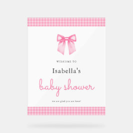 Elegantes Pink Bow Girl Babydusche Begrüßungszeich Acrylschild