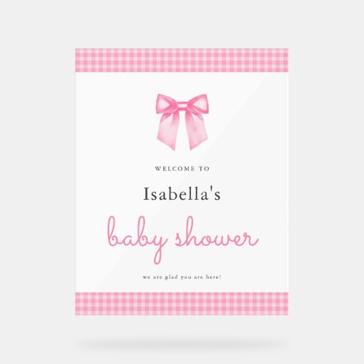 Elegantes Pink Bow Girl Babydusche Begrüßungszeich Acrylschild (Vorderseite)