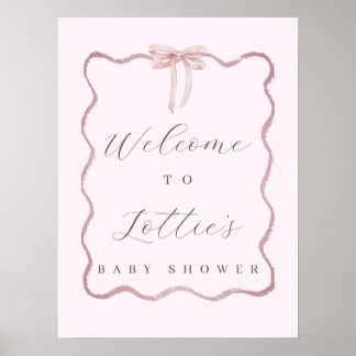 Elegantes Pink Bow Girl Babydusche Begrüßungszeich Poster