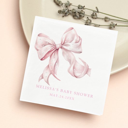 Elegantes Pink Bow Pearls Baby Shower Girl Serviette