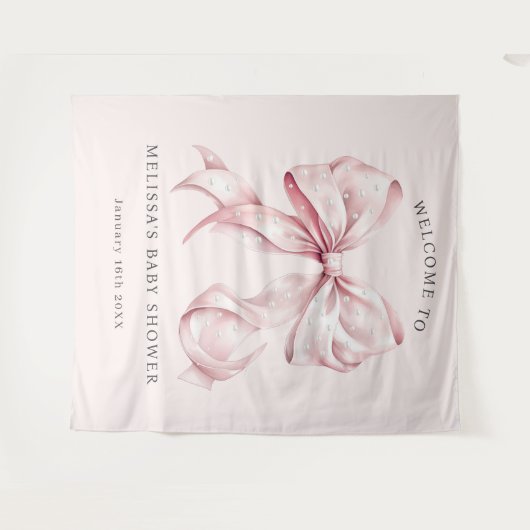 Elegantes Pink Bow & Pearls Baby Shower Tapestry Wandteppich (Vorderseite (Horizontal))