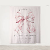 Elegantes Pink Bow & Pearls Baby Shower Tapestry Wandteppich (Vorderseite)