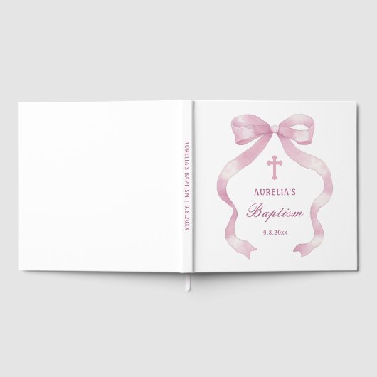 Elegantes Pink Bow Taufen Gästebuch (Voll)