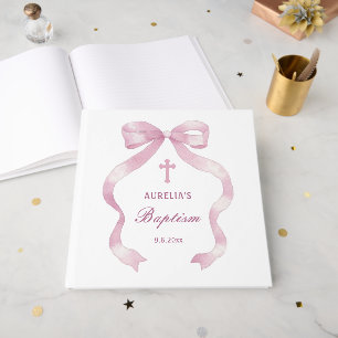 Elegantes Pink Bow Taufen Gästebuch