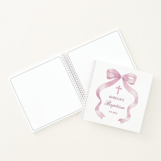 Elegantes Pink Bow Taufen Gästebuch Notizblock (Innenseite)