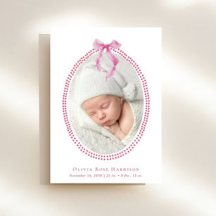 Elegantes Pink Bow Watercolor Girl Foto Birth Ankündigung