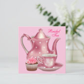 Elegantes Pink Bridal Tea Party Einladung (Stehend Vorderseite)