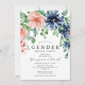 Elegantes Pink & Bue Floral Baby Gender Reveal Par Einladung (Vorderseite)