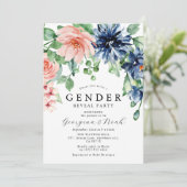 Elegantes Pink & Bue Floral Baby Gender Reveal Par Einladung (Stehend Vorderseite)