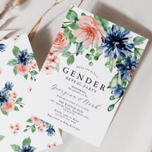 Elegantes Pink & Bue Floral Baby Gender Reveal Par