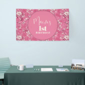 Elegantes Pink Chinoiserie 1. Geburtstag Party Banner (Messeveranstaltung)